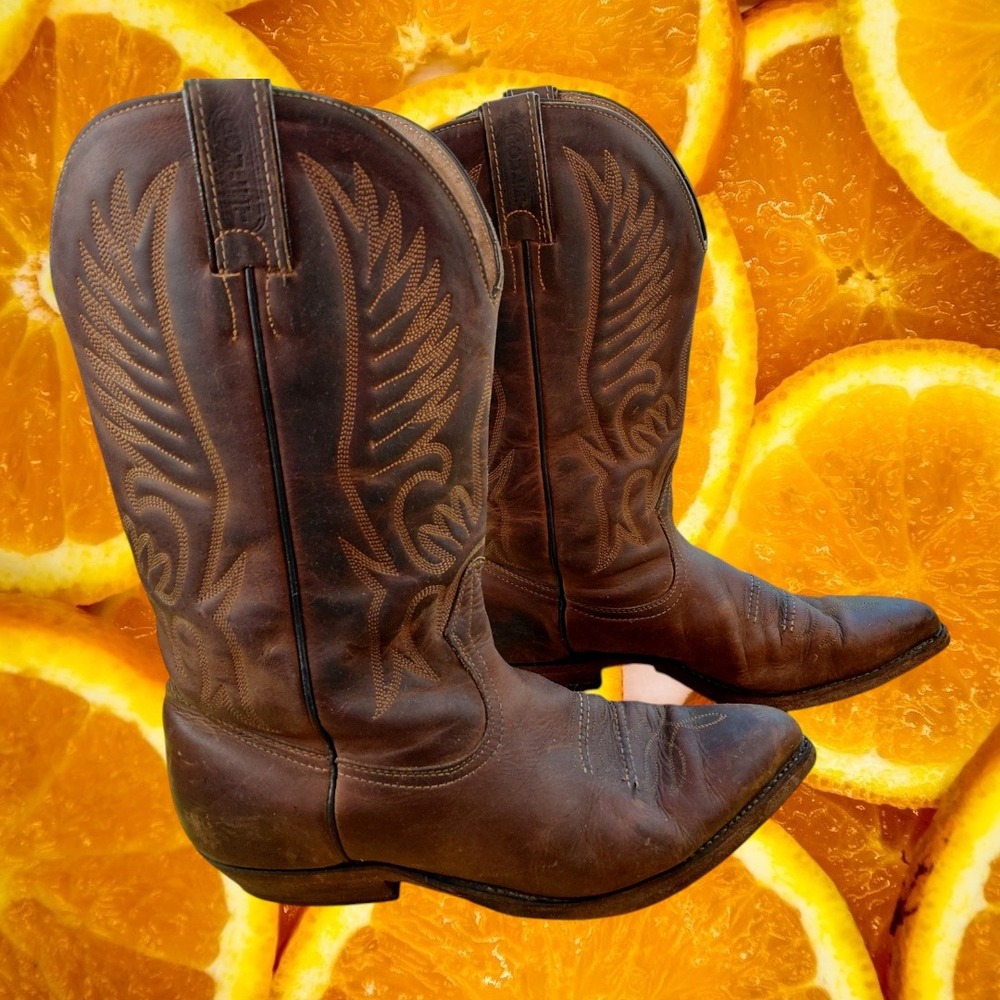 Boulet Mens Brown Leather Western Cowboy Boots Pointed Toe Made in Canada 1851